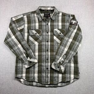 Howitzer Patriot Flannel Shirt Plaid Button Up Men Large Green Workwear USA MAGA